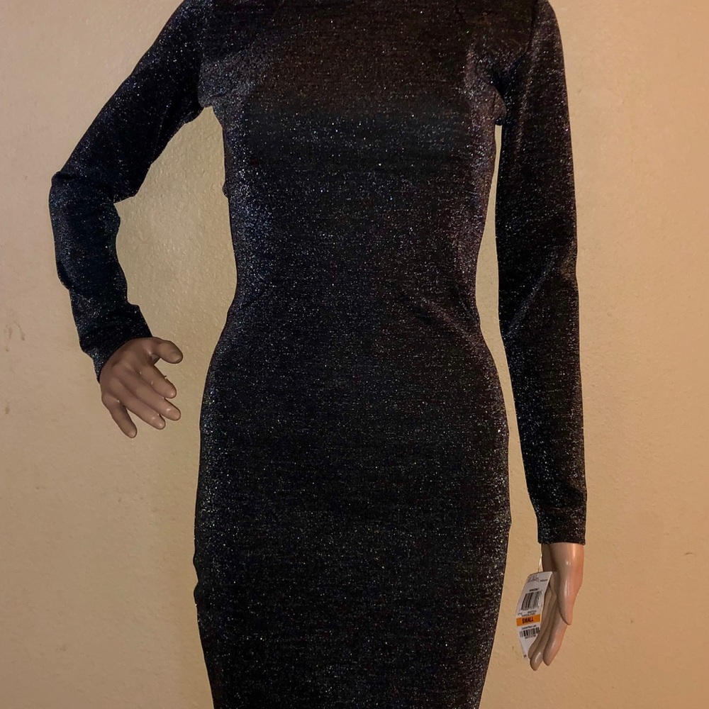 Bar Iii Long-Sleeve V-Back Sparkle Dress - Picture 5 of 8